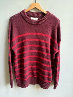 LOFT NWT Striped Rib Trim Tunic Sweater Burgundy Red Size Medium